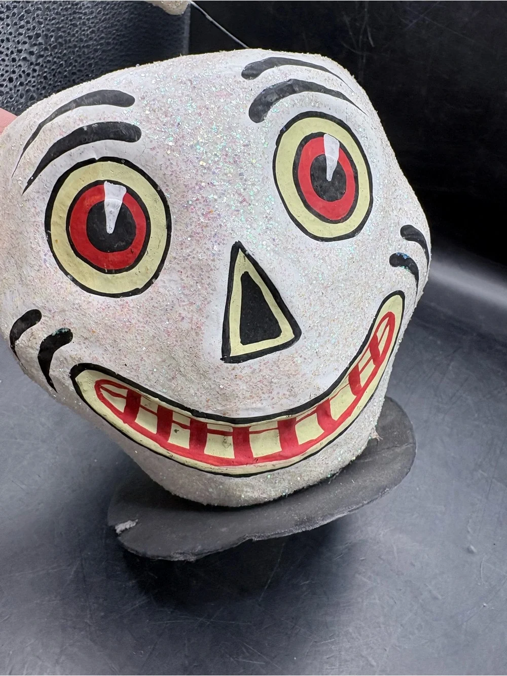 Vintage Style Halloween Skull Paper Mache Candy Bucket